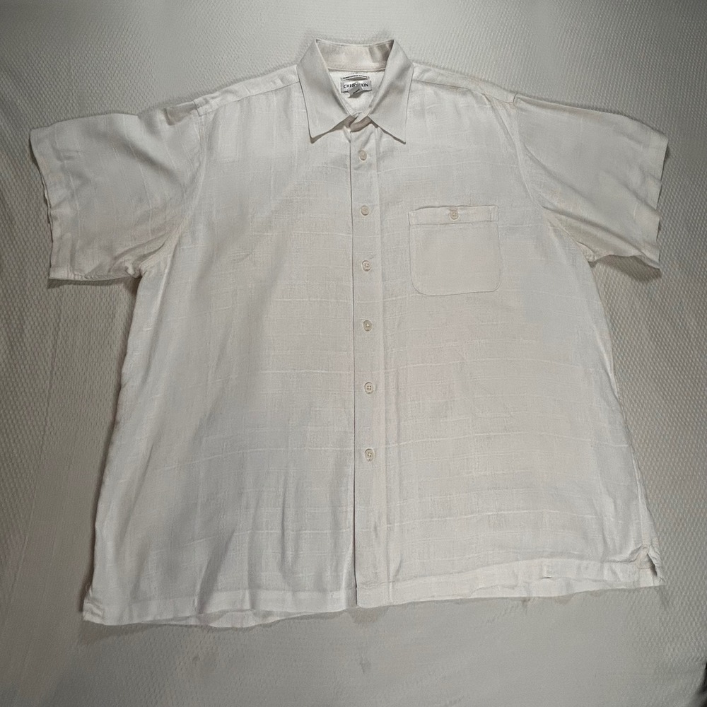 VTG Chereskin Linen Blend Short Sleeve Button Up Shirt Mens XXL Geometric Beachy - Picture 2 of 8